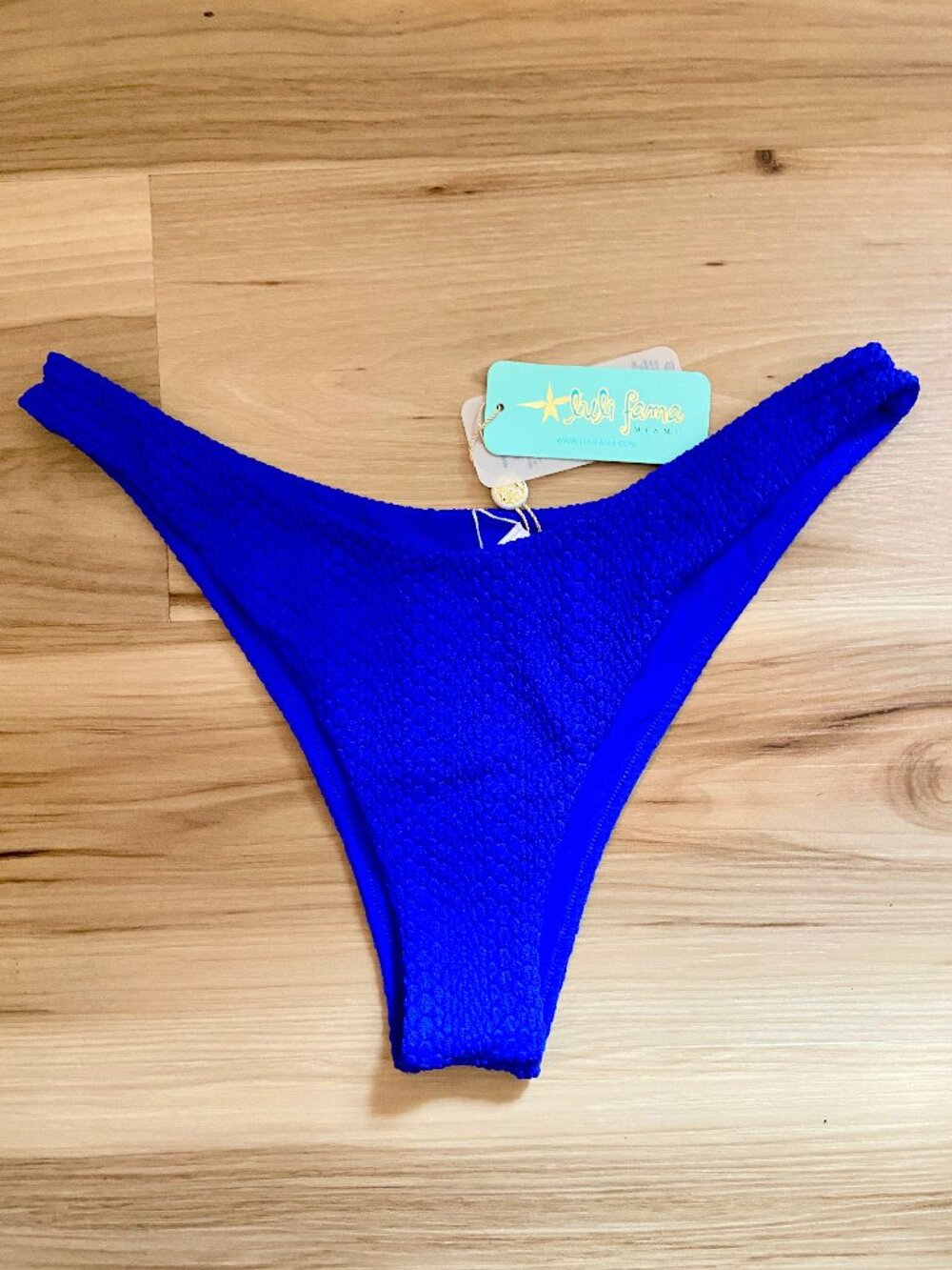 NEW Luli Fama High Leg Brazilian Bikini Bottom Wavy Baby Blue L NWT